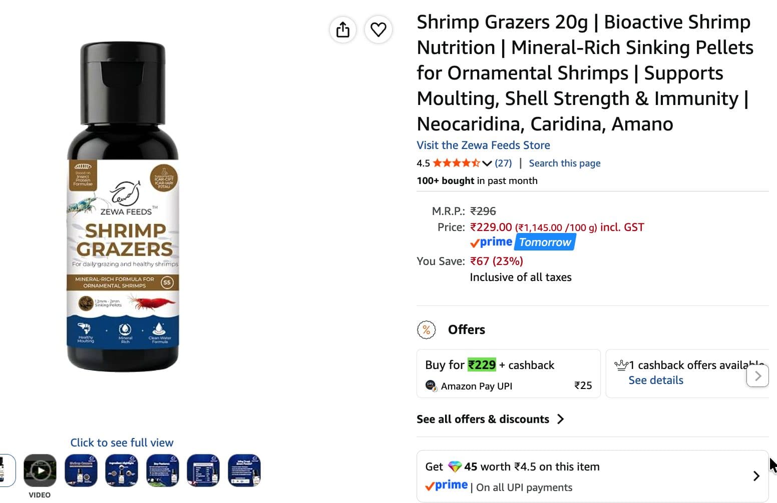 Shrimp Grazers product listing on Amazon